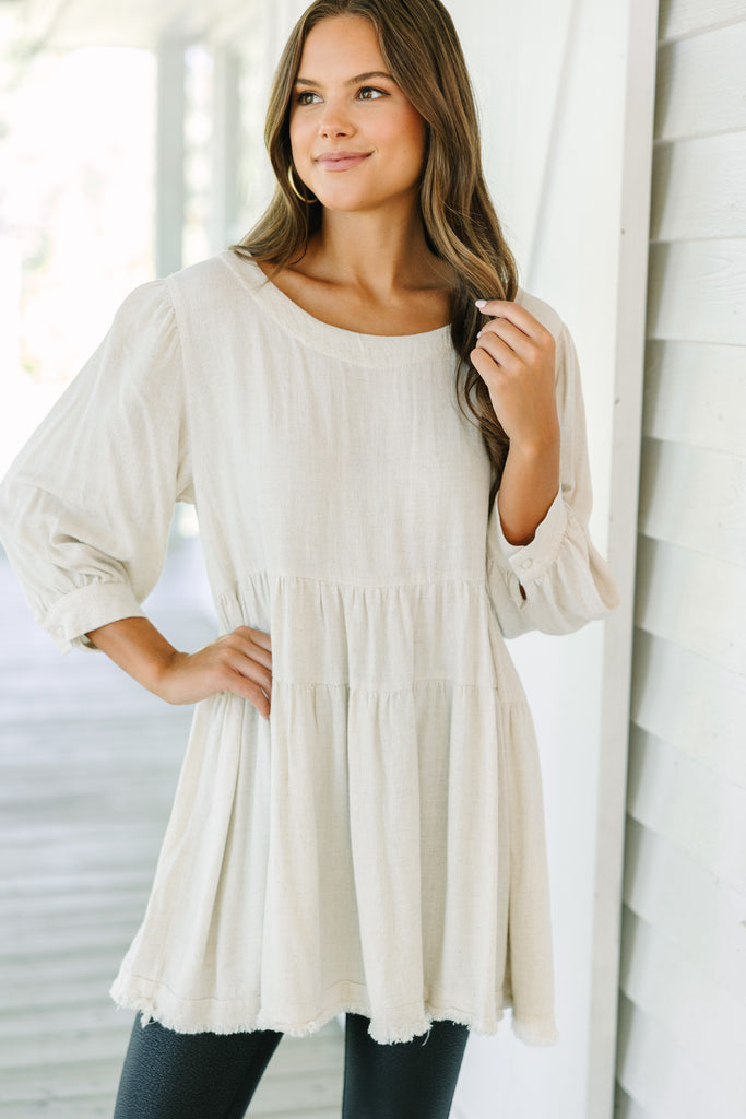 Chic Oatmeal Brown Tiered Tunic - Casual Spring Tunics – Shop the Mint