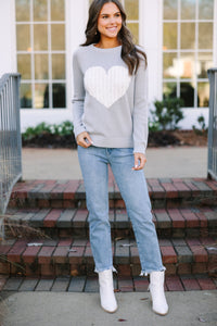 All For Love Gray And Ivory Heart Sweater