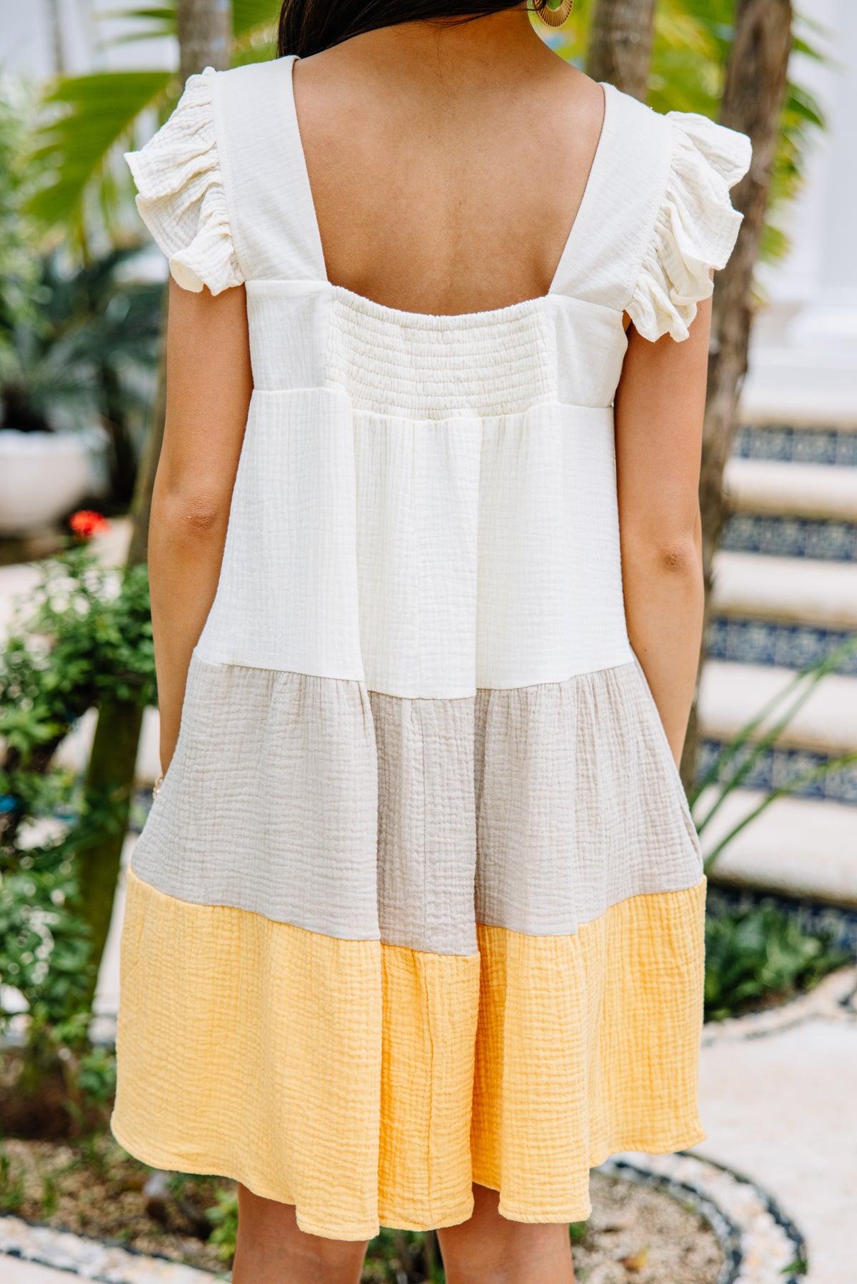 white and yellow dress So Sweet Straw Yellow Colorblock Dress