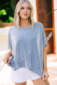 Confident Decisions Denim Blue Ribbed Top