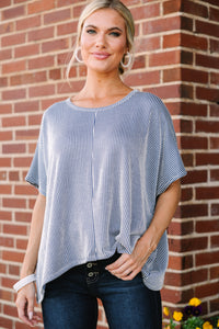 Confident Decisions Denim Blue Ribbed Top