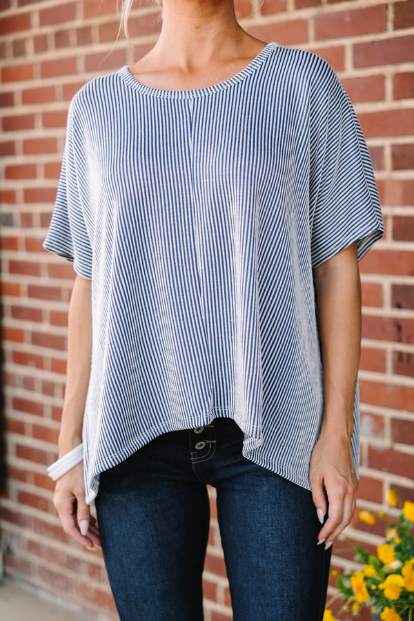 Confident Decisions Denim Blue Ribbed Top