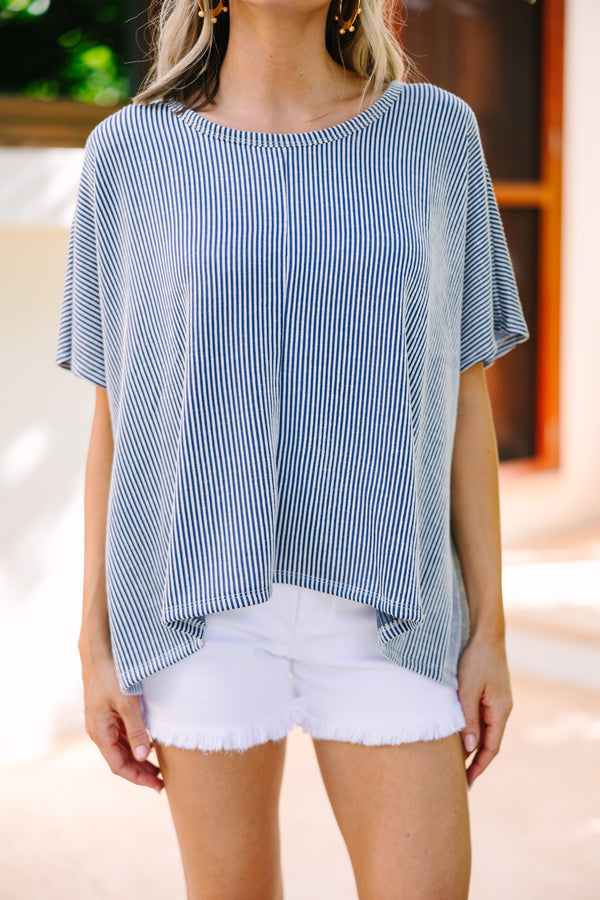 Confident Decisions Denim Blue Ribbed Top