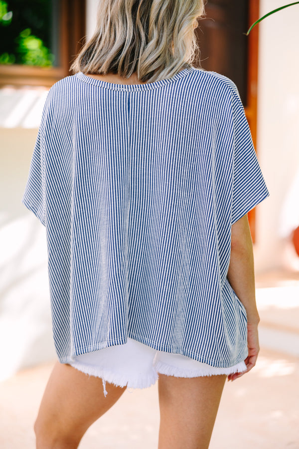 Confident Decisions Denim Blue Ribbed Top