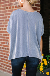 Confident Decisions Denim Blue Ribbed Top