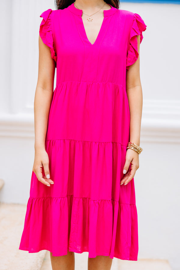 Vibrant Fuchsia Pink Tiered Dress - Trendy Triered Dresses – Shop the Mint