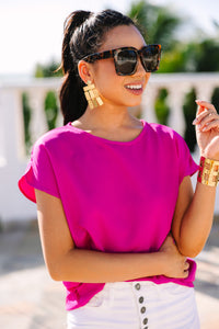 Hello Beautiful Magenta Pink Cap Sleeve Top - Classic Tops – Shop the Mint