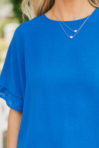 bright blue tops, ruffled tops, basic tops for women