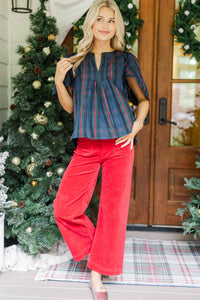 Just A Theory Navy Plaid Blouse