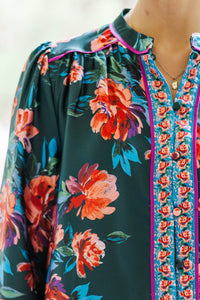 When The Stars Align Green Floral Blouse