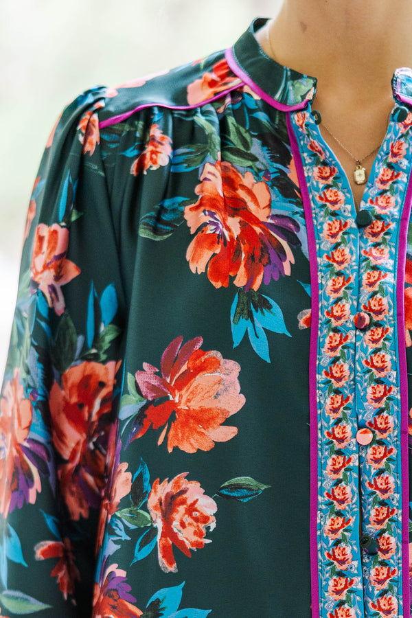 When The Stars Align Green Floral Blouse