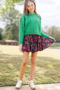 Girls: The Kelcie Green Cable Knit Crop Sweater