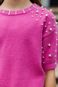 Girls: Tell Your Story Fuchsia Pink Embellished Sweater