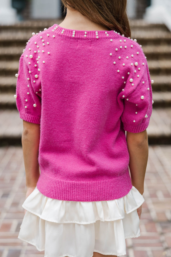 Girls: Tell Your Story Fuchsia Pink Embellished Sweater