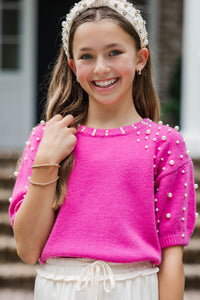 Girls: Tell Your Story Fuchsia Pink Embellished Sweater