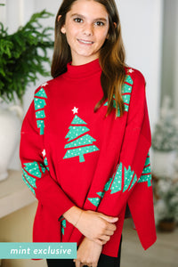 Girls: Quick Decisions Red Christmas Tree Sweater
