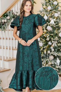 Always An Occasion Emerald Brocade Midi Dress