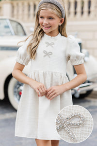Girls: The Gwen Cream Embellished Tweed Dress