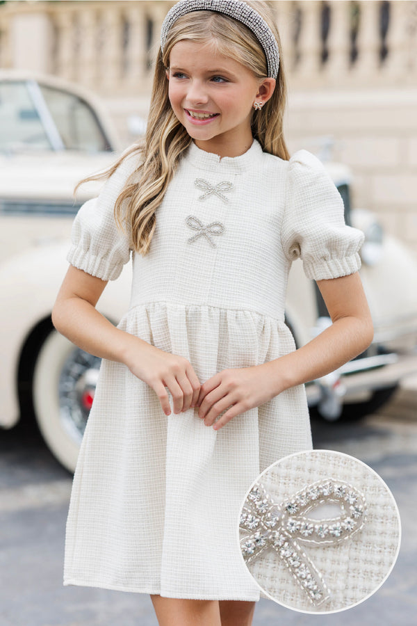 Girls: The Gwen Cream Embellished Tweed Dress