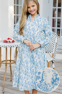 Girls: Ready For It All Blue Toile Midi Dress