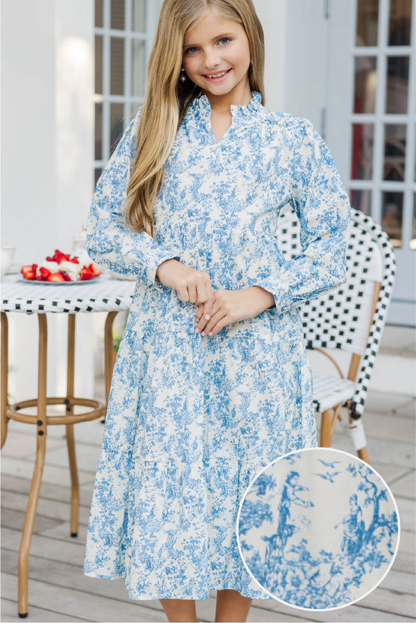 Girls: Ready For It All Blue Toile Midi Dress