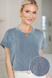 NURSING COLLECTION: Catch On Navy Ribbed Top