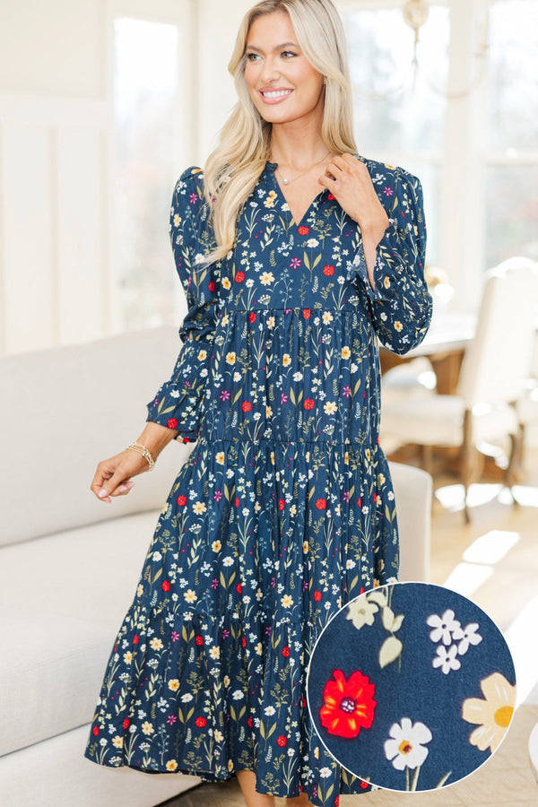 NURSING COLLECTION: What A Surprise Navy Floral Midi Dress