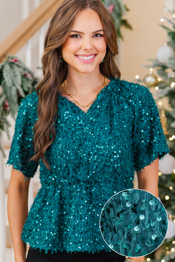 Understated Glamour Emerald Sequin Blouse