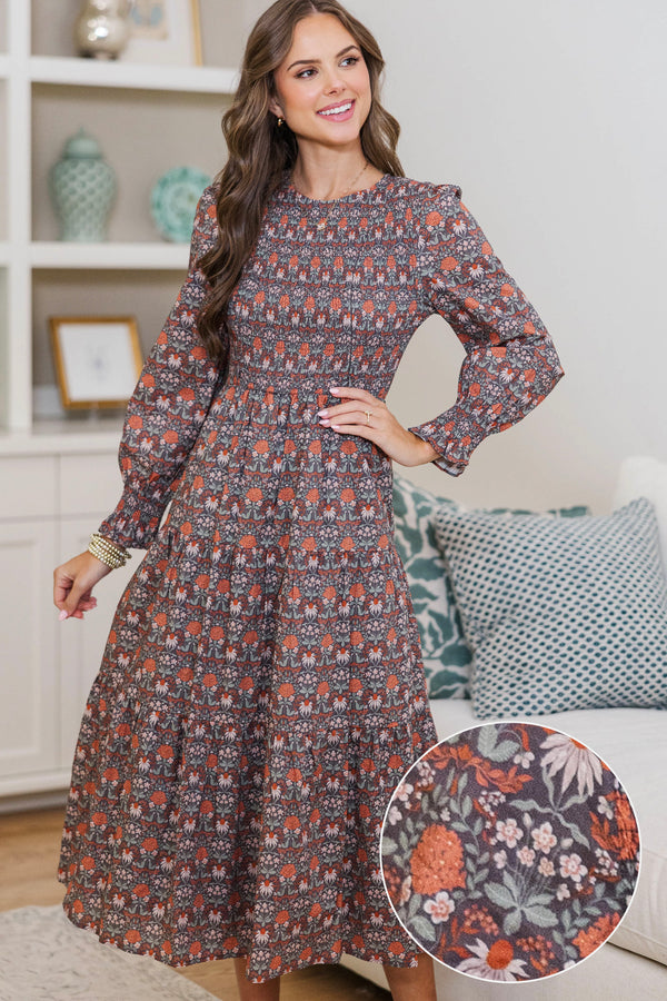 NURSING COLLECTION: Best Day Brown Abstract Midi Dress