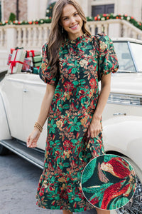 See The Light Emerald Floral Brocade Midi Dress