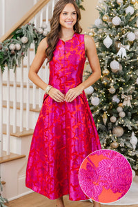Cover Worthy Fuchsia Brocade Midi Dress