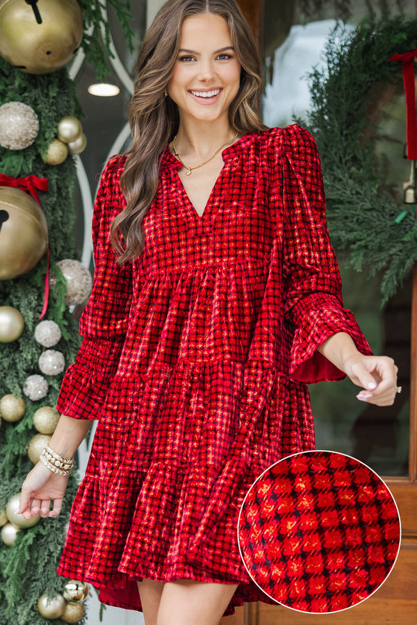 In Your Happy Place Plaid Velvet Dress