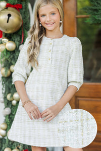 Girls: Fine Form Cream Tweed Dress