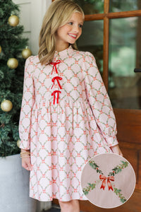 Girls: The Baileigh Pink Bow Print Dress