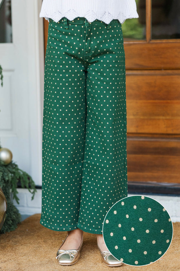 Girls: In Good Form Emerald Polka Dot Wide Leg Jeans