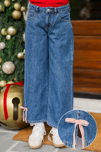 Girls: Well Styled Blue Denim Bow Jeans