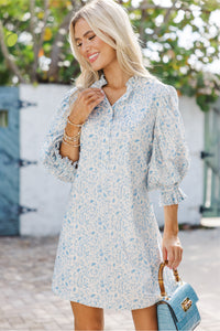 Under The Stars Light Blue Toile Tie Back Dress