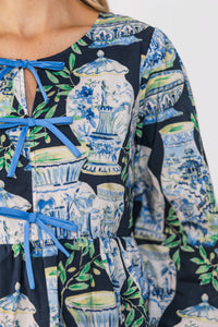 Great Days Ahead Navy Chinoiserie Blouse