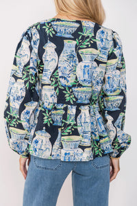 Great Days Ahead Navy Chinoiserie Blouse