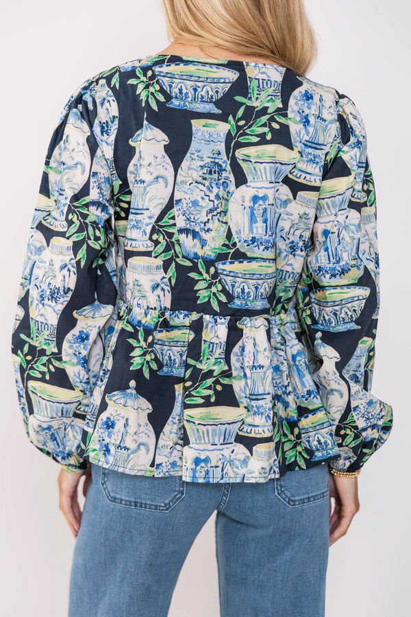 Great Days Ahead Navy Chinoiserie Blouse
