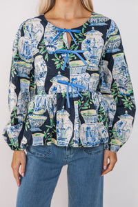 Great Days Ahead Navy Chinoiserie Blouse