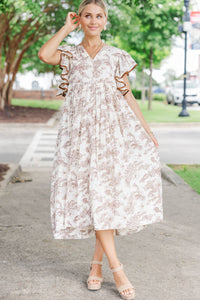 Stay Consistent Brown Toile Midi Dress