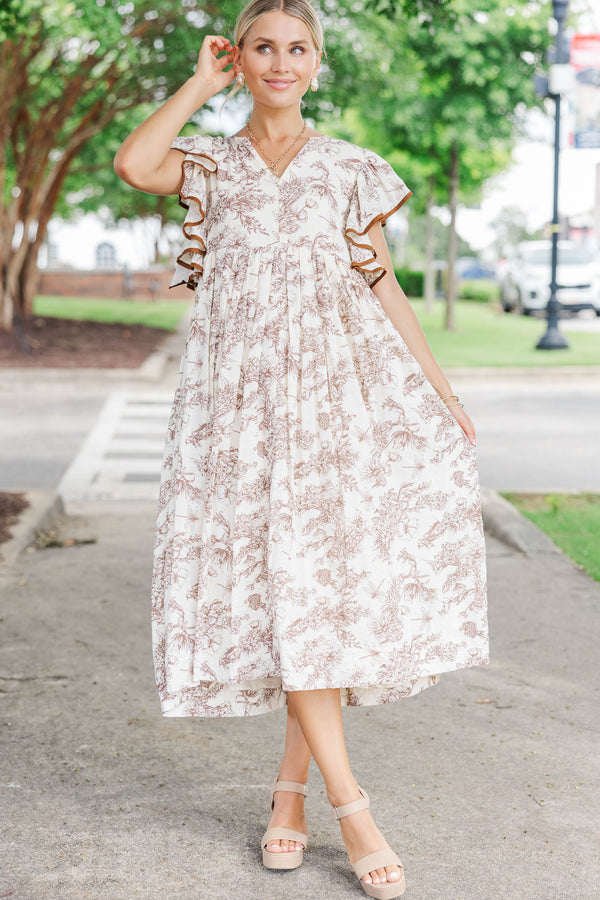 Stay Consistent Brown Toile Midi Dress