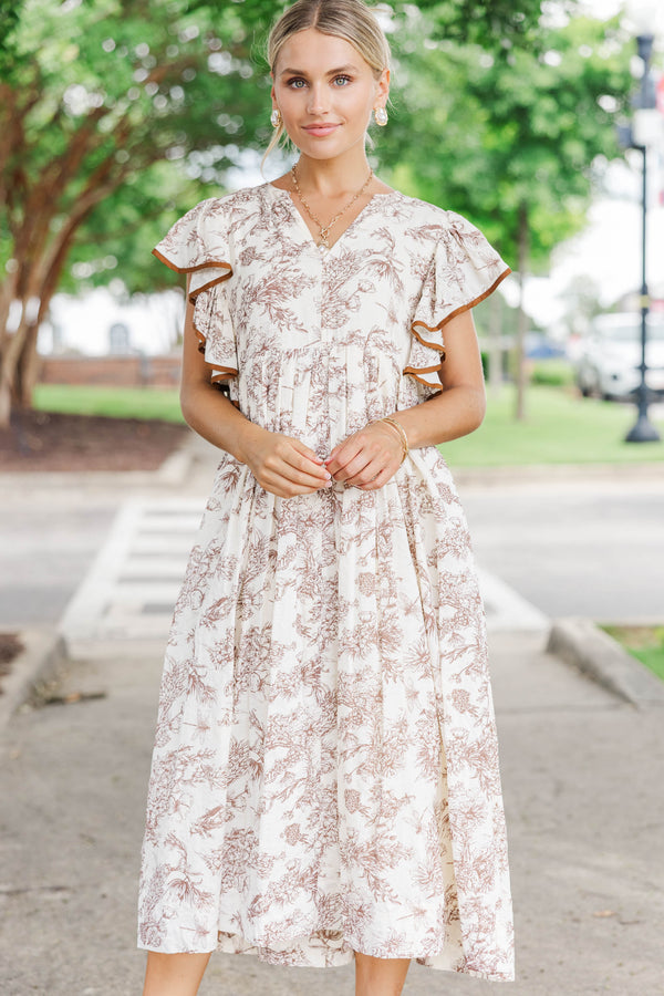 Stay Consistent Brown Toile Midi Dress