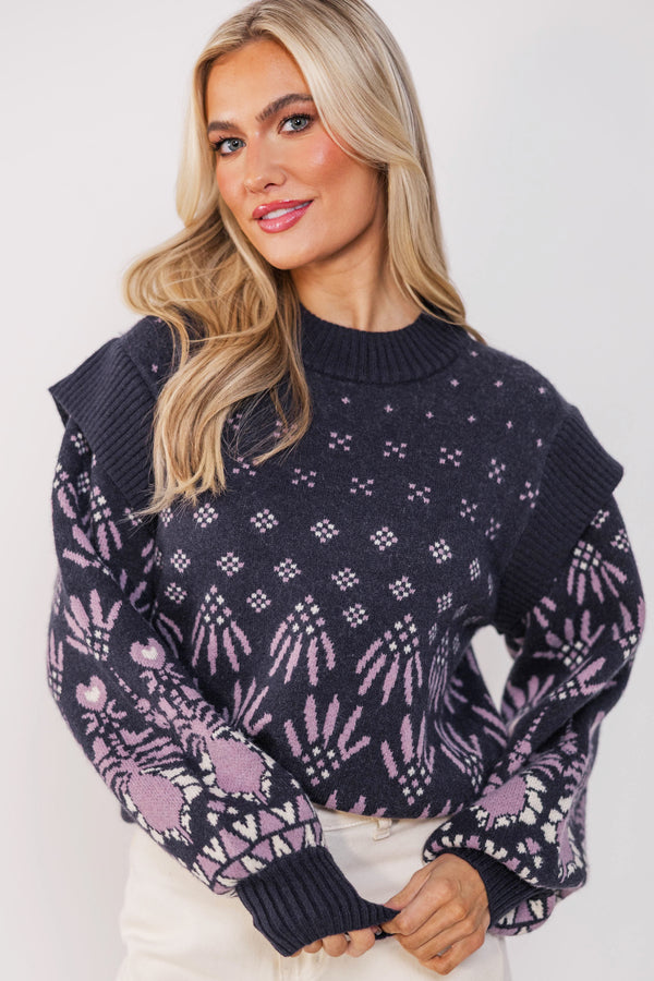 All Together Indigo Blue Abstract Sweater