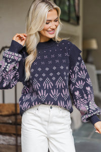 All Together Indigo Blue Abstract Sweater