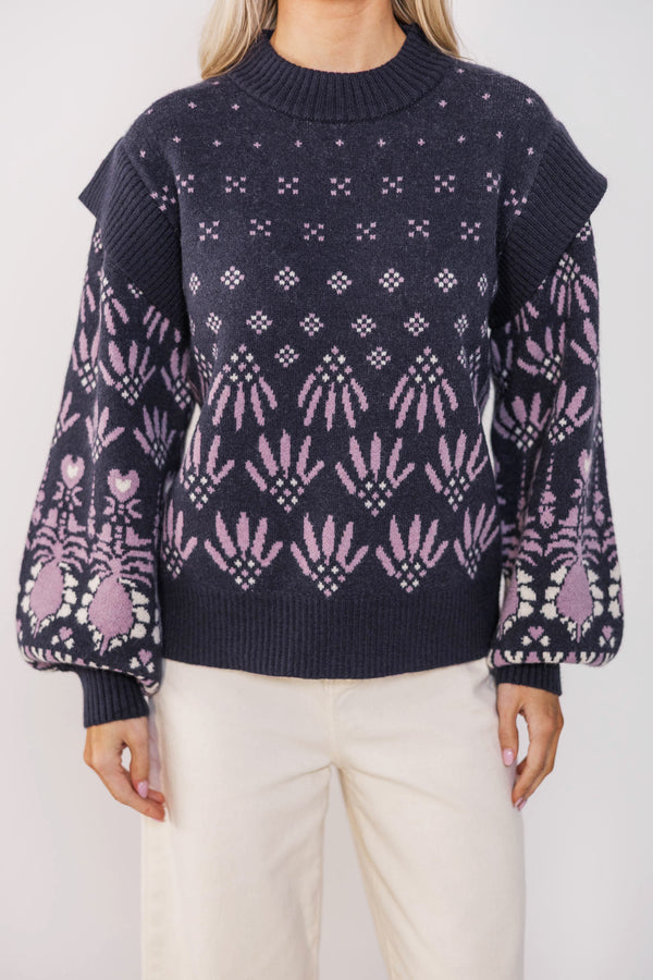 All Together Indigo Blue Abstract Sweater