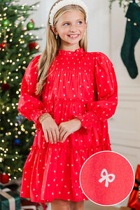 Girls: All About It Red Bow Print Babydoll Dress