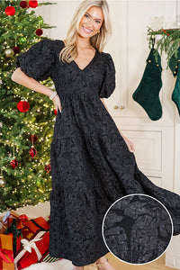 Effortless Glow Black Jaquard Maxi Dress