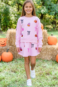 Girls: Candy Crush Pink Halloween Sequin Skort